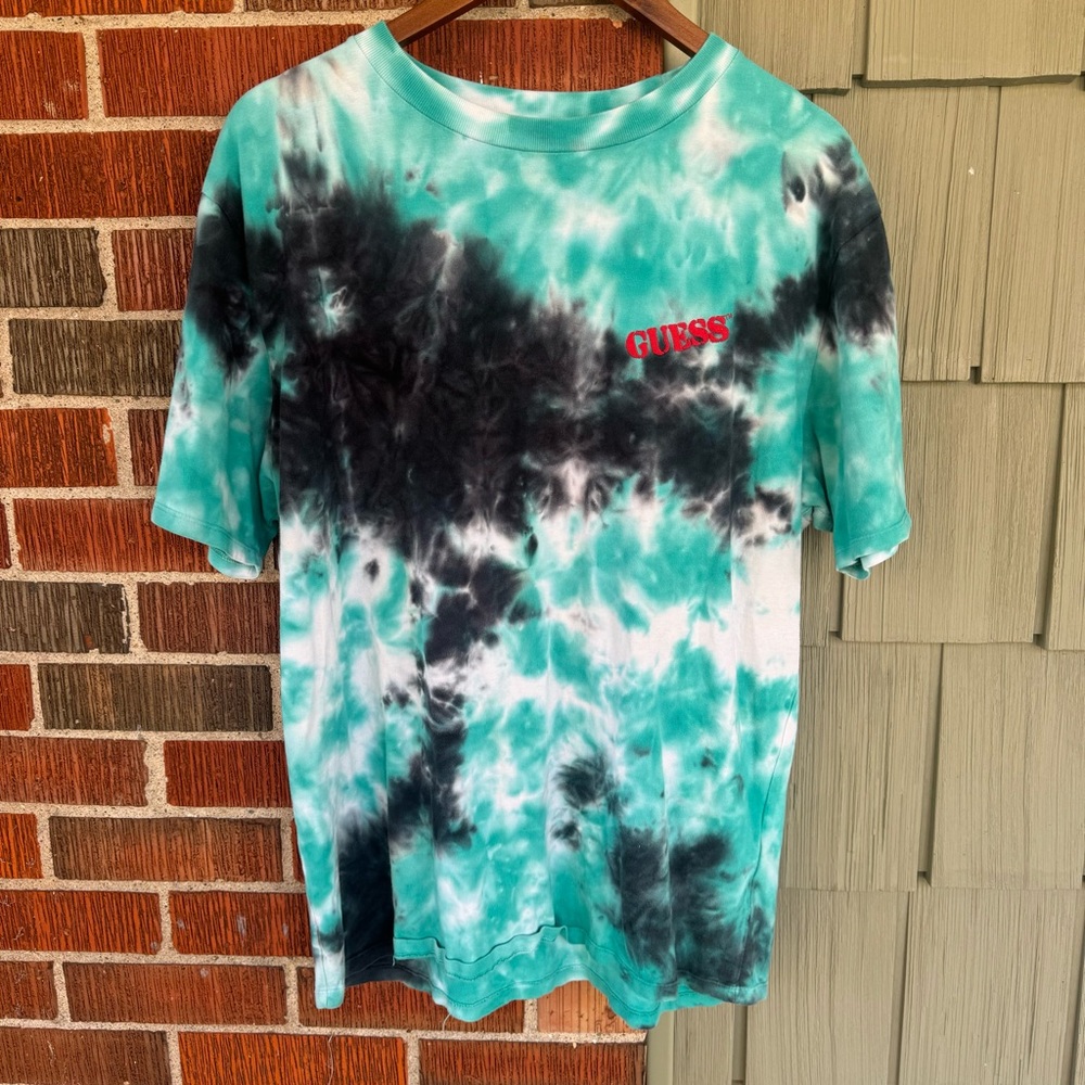 GUESS Teal and Black Tie-Dye Short Sleeve Tee